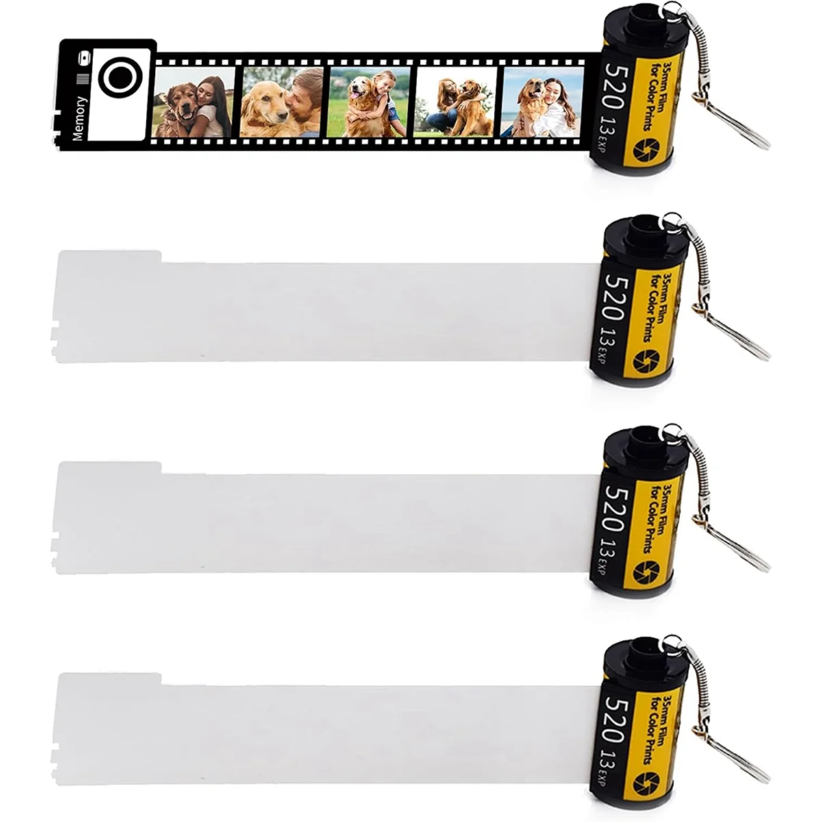 4 Pack Sublimatie Geheugenfilmrol Sleutelhanger, Dubbelzijdige Sublimatie Lege Camera Filmrol Sleutelhanger