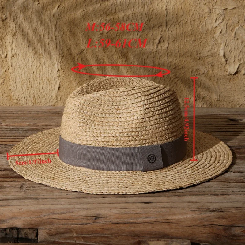 Raffia Straw Wide Brim Panama Fedora Sun Hat UPF 50+ Beach Travel Women Straw Fedora Beach Sun Hat Wide Brim Panama Roll up  main image 4