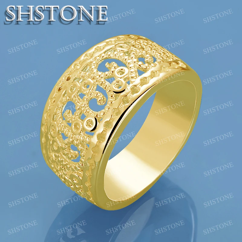 

SHSTONE 18K Gold Pattern Design Rings For Women Party Wedding Banquet Fashion Jewelry 925 Sterling Silver Ring Birthday Gift