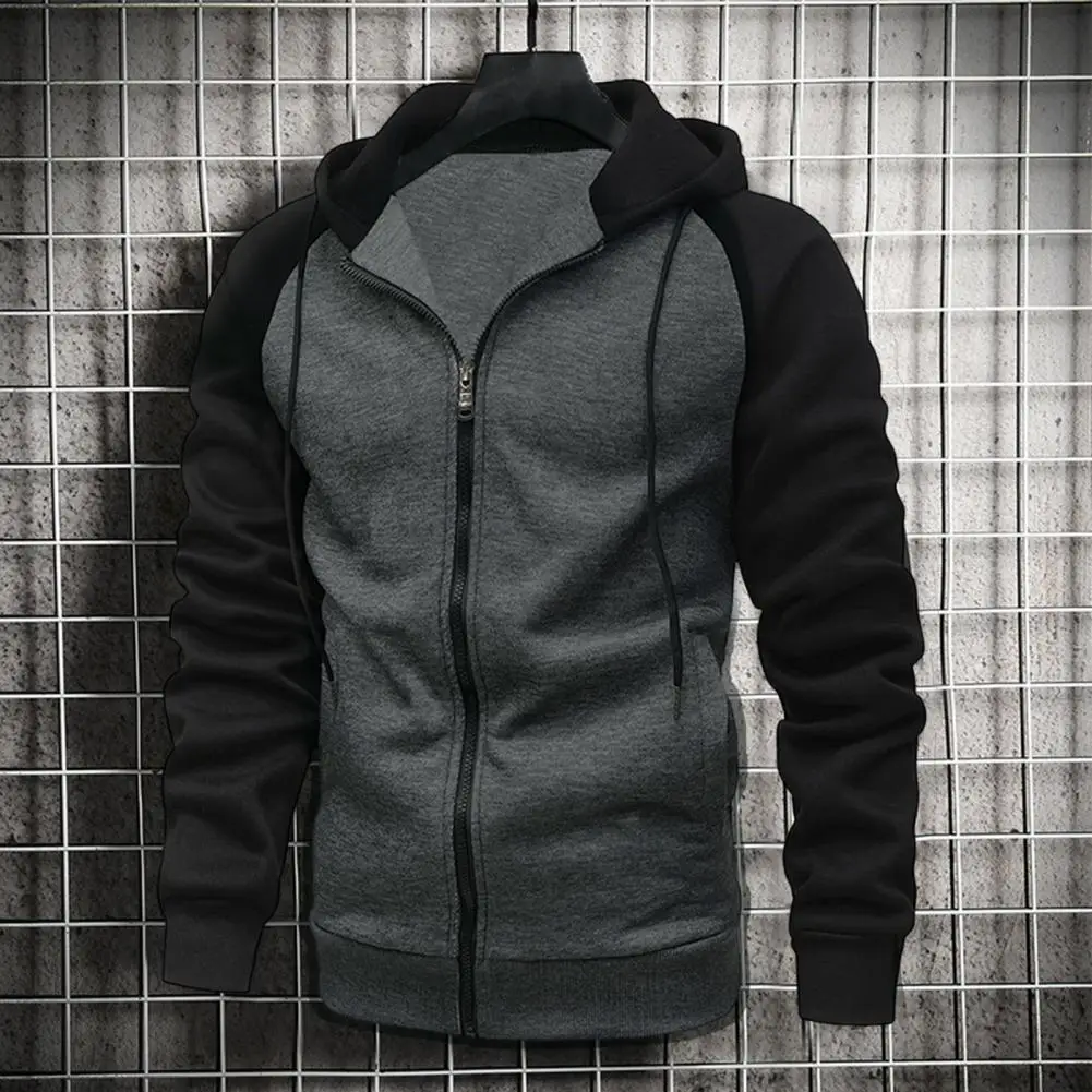 

Men Autumn Sweatshirt Long Sleeves Zipper Hooded Coat Keep Warm Drawstring Sweatshirts Men's Hooded Jackets Sports Cardigan