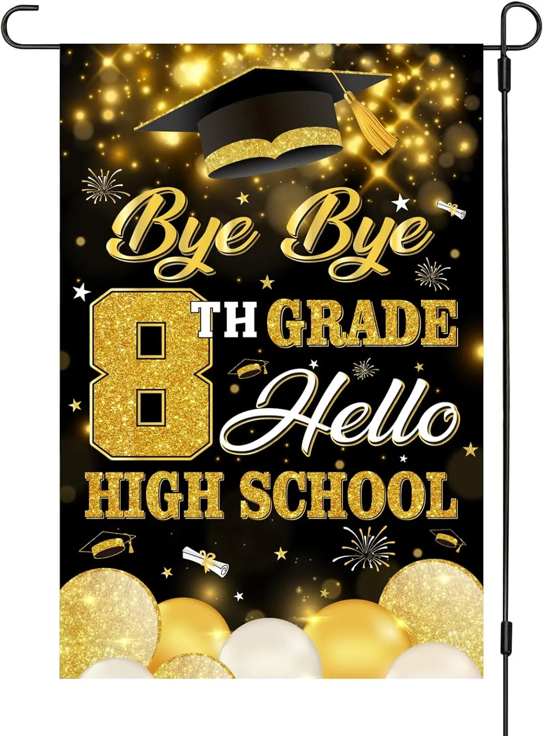 COCHIE 8th Grade Graduation Decorations Yard Signs Garden Flag 2026, 12x18 Inches Bye Bye 8th Grade Hello High School Congra ZZM