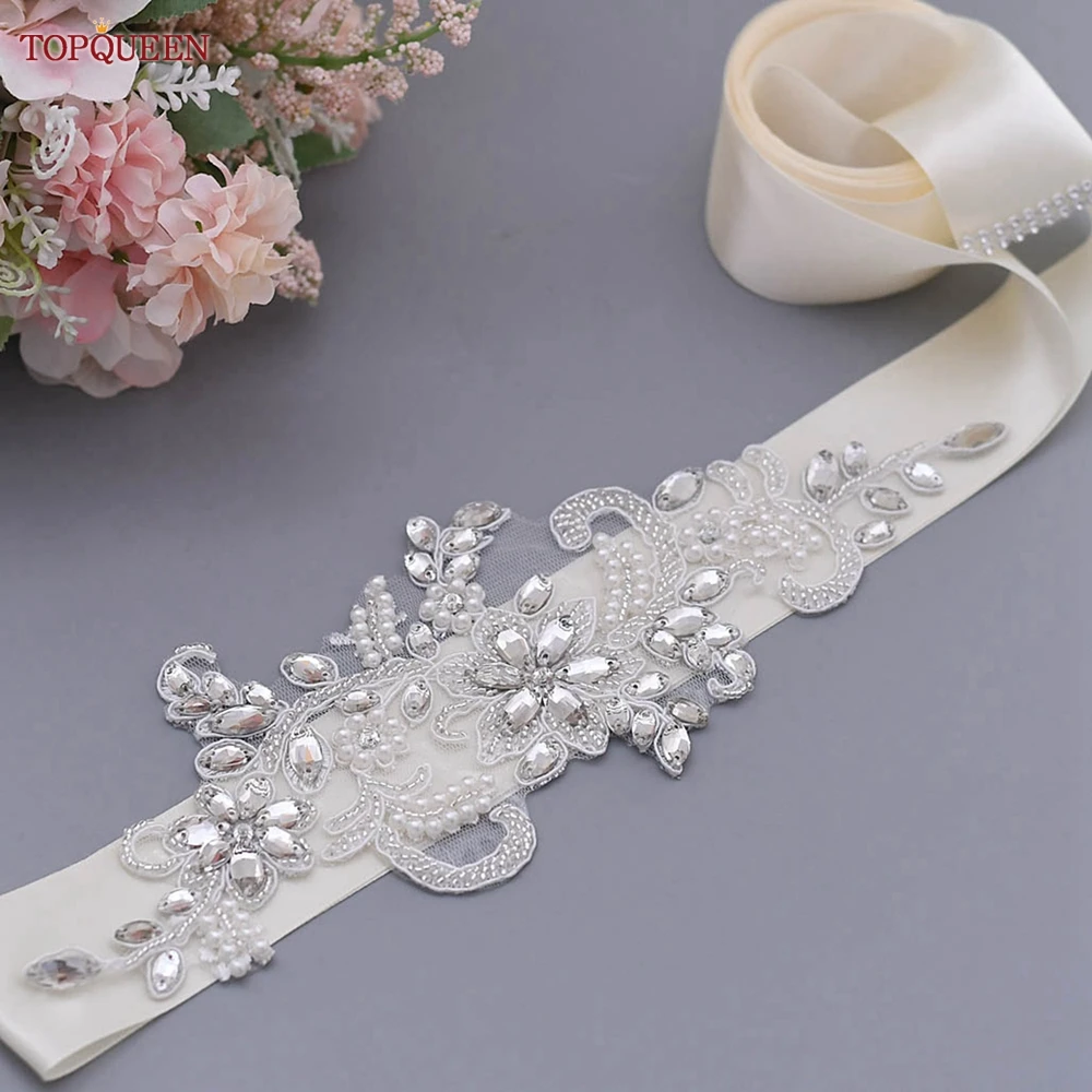 TOPQUEEN Fancy Women Dress Belts Beaded Rhinestones Applique Bridal Wedding Dress Sash Girlfriend Girls Ladies Accessorie S74