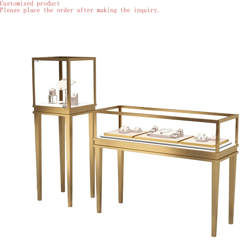 

Custom.Modern Luxury Jewelry Showcase High Transparency Tempered Glass Display Cabinet with Stainless Steel Mall Jewelry Store