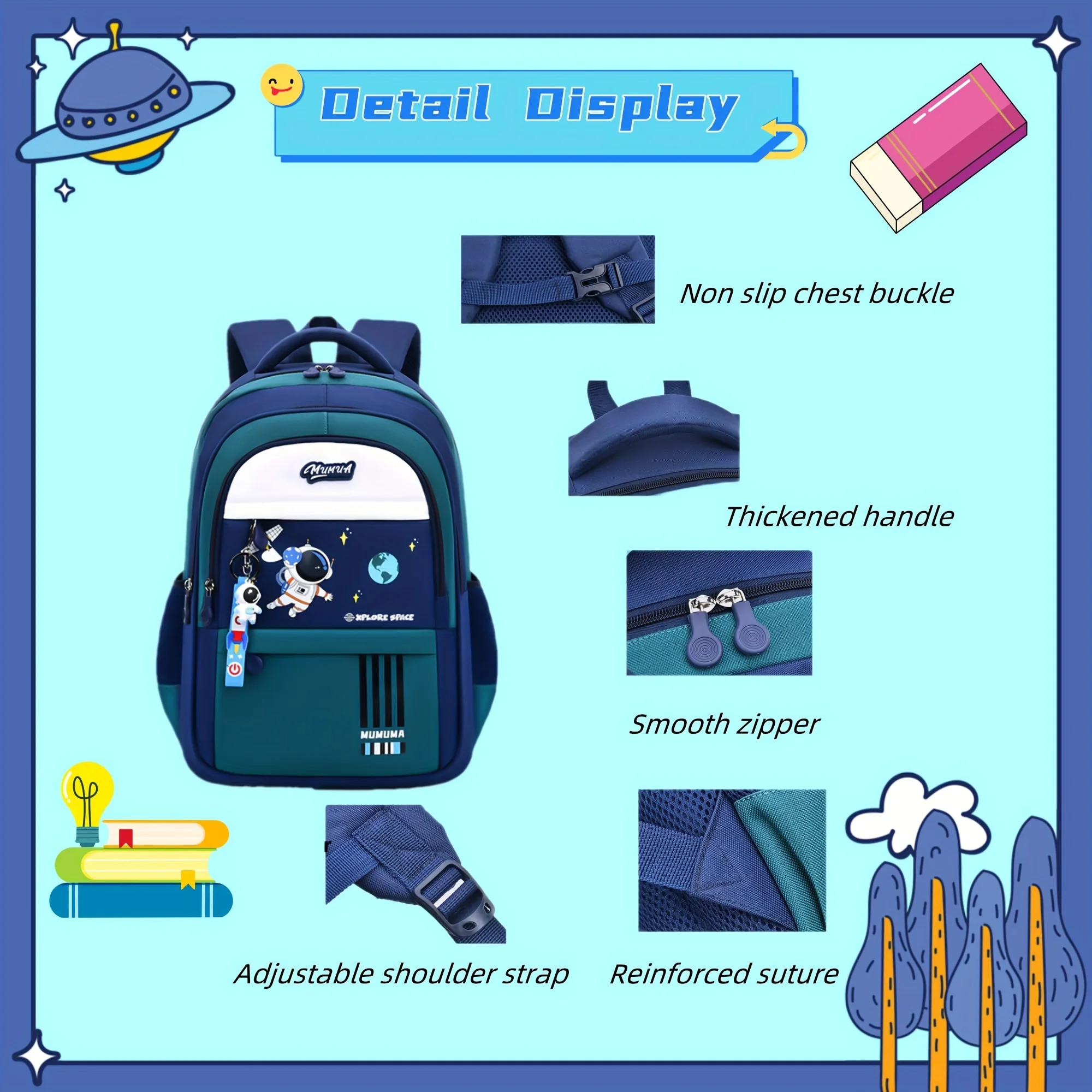 New Astronaut Cartoon Backpack, Lightweight Commuter Bag for School and Christmas Gift, for Teenager view 6