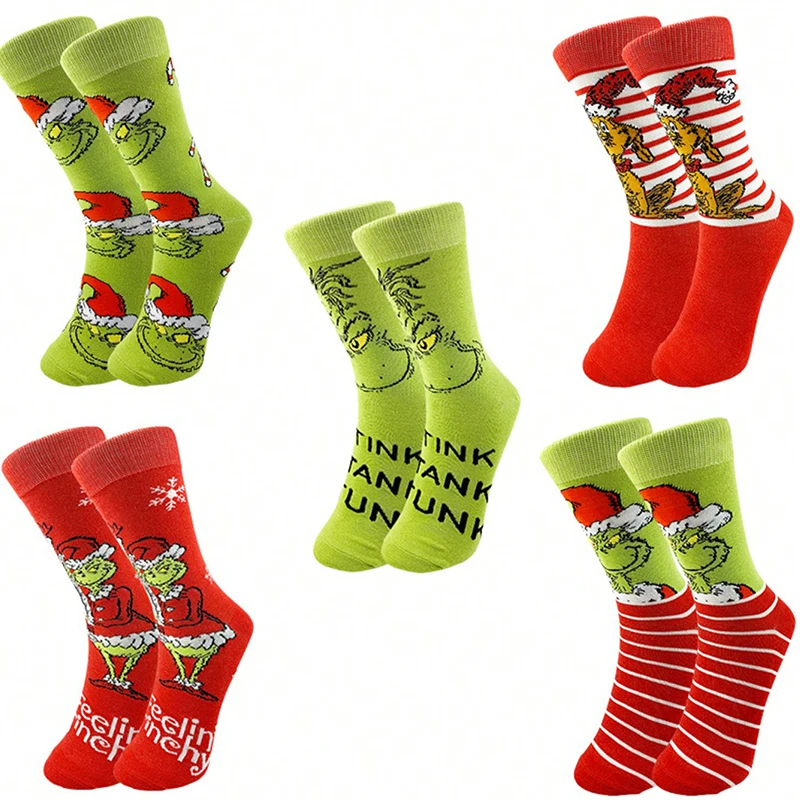 5 Pairs of High-Quality Fashionable Men's and Women's Long Stockings With Fun Hip-Hop Cartoon Pattern Christmas Socks