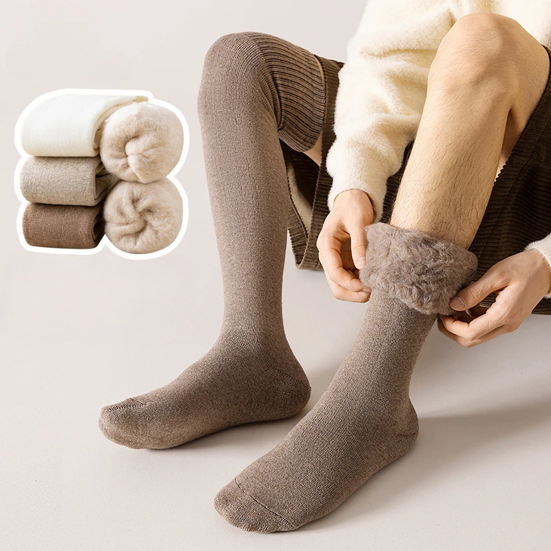 Thermal Knee High Socks for Women, Winter Warm Soft Long Leg Warmers, Thicken Solid Color Fluffy Stockings