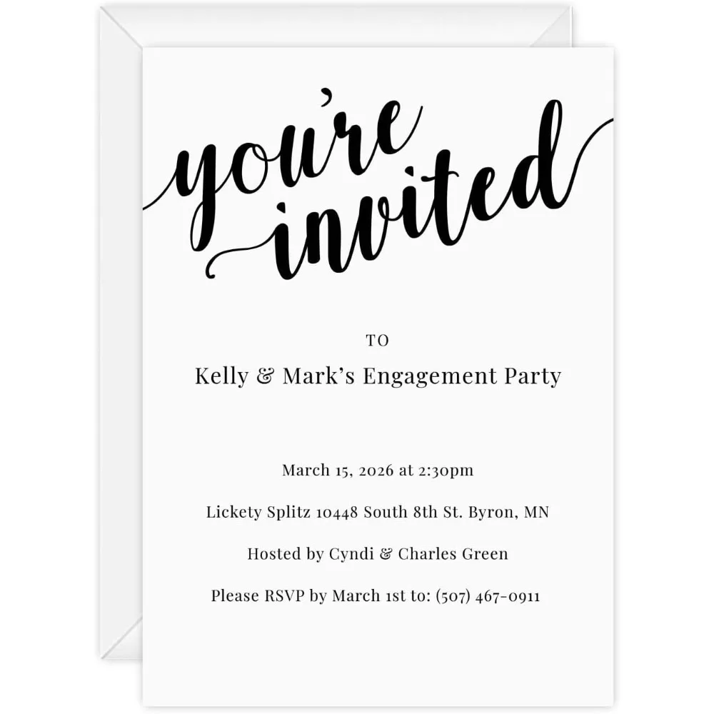 

Персонализированные черно-белые приглашения на все случаи жизни с Canopy Street / 25 приглашений на заказ с белыми конвертами / 5 x 7 дюймов Общий Y