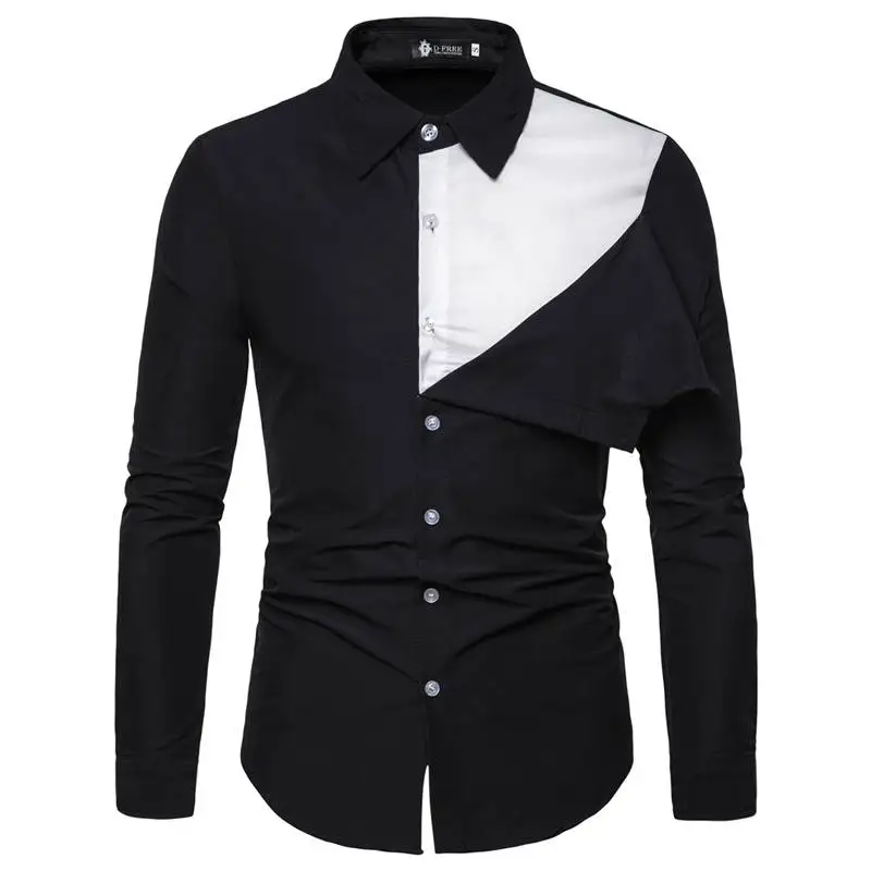 

XS-6XL New 2024 Men Women's Clothing Catwalk Personality Tailoring Colorblock Top Long Sleeve Shirt Lovers Plus Size Costumes