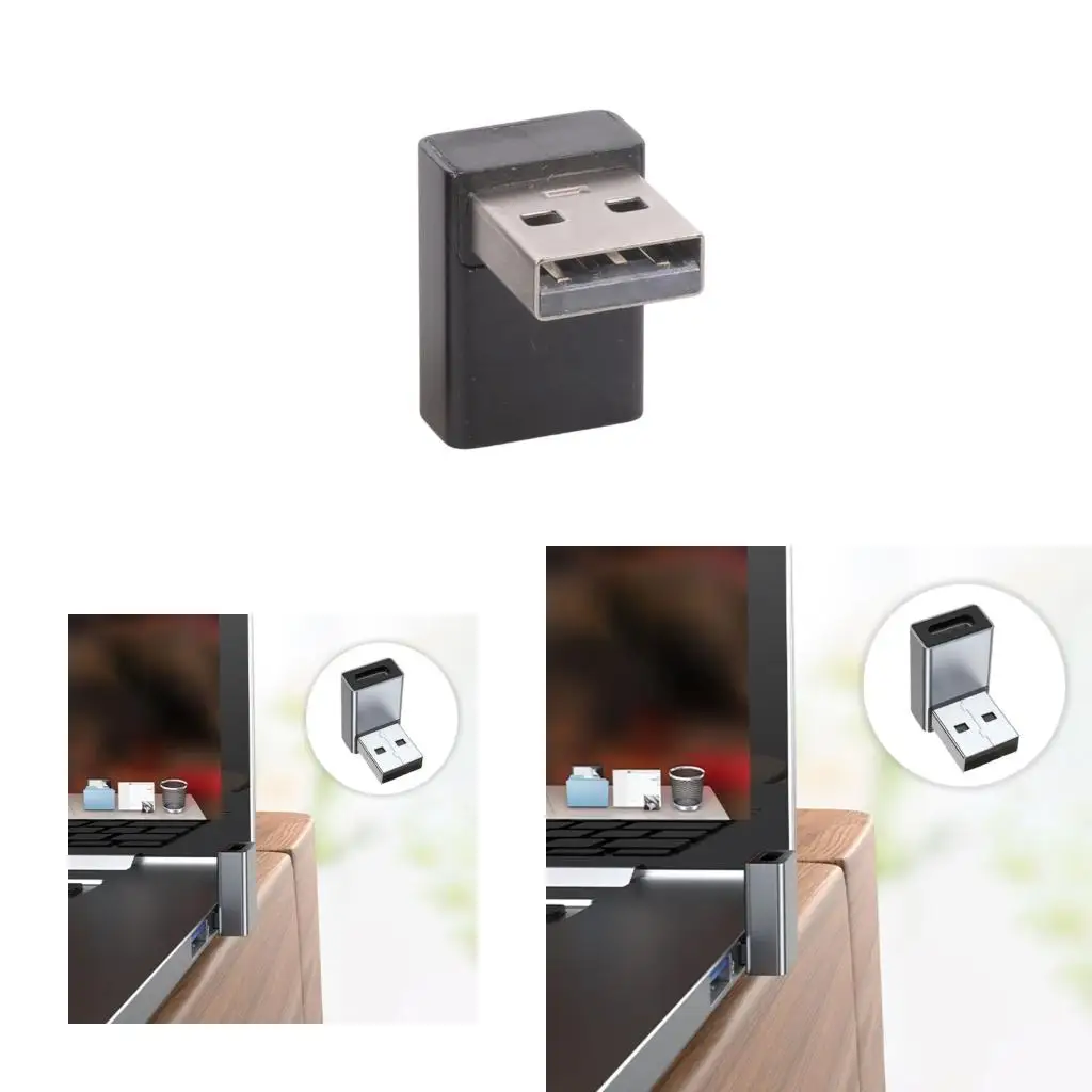 USB-A Male to USB C Female Coupler, 90 Degree Aluminum Shell for Laptop Side Input, Power Sources and Docks