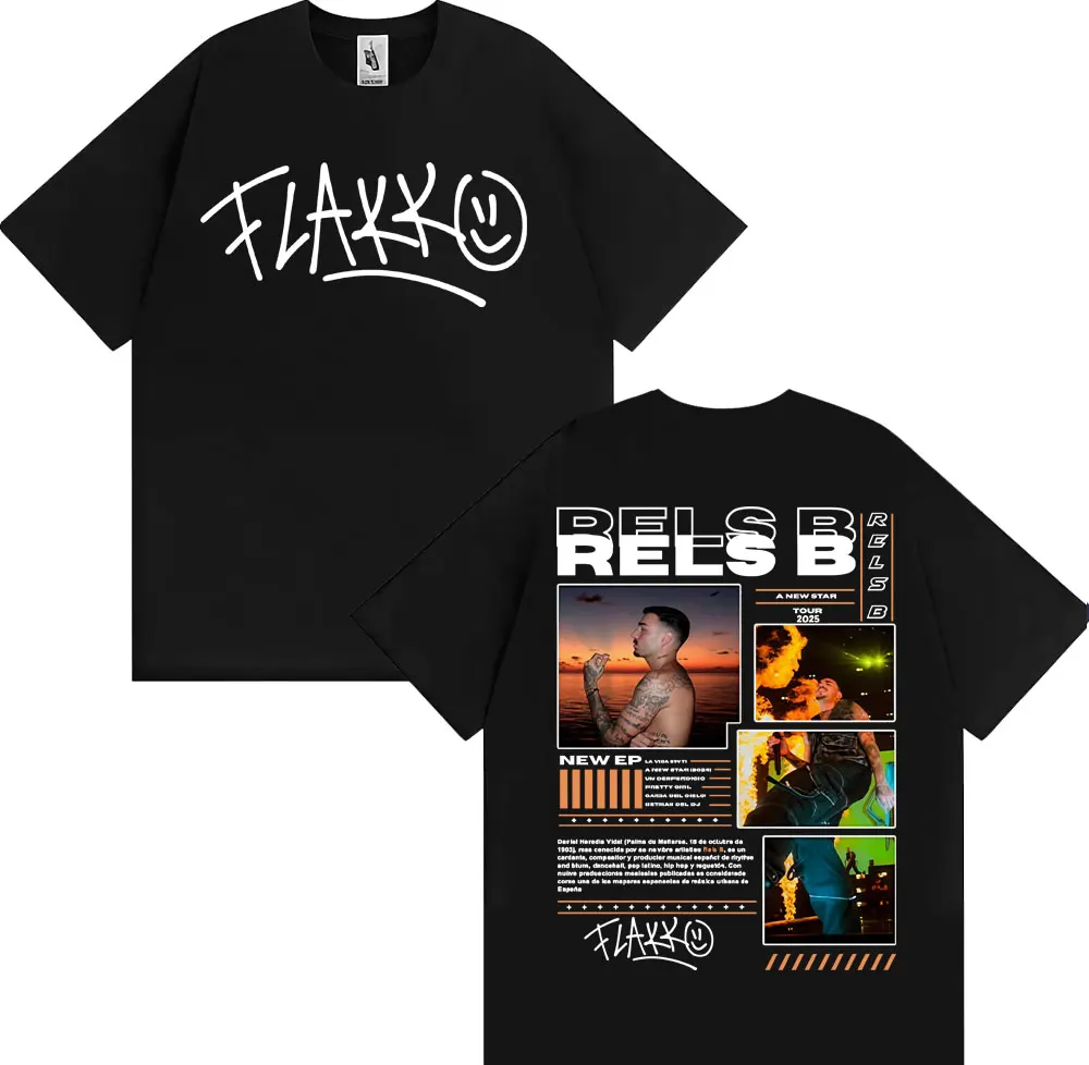 Camisetas de rapero RELS B Skinny Flakk 2025 Tour Merch para hombre y mujer, camiseta Vintage de Hip Hop a la moda, camiseta informal de manga corta con cuello redondo