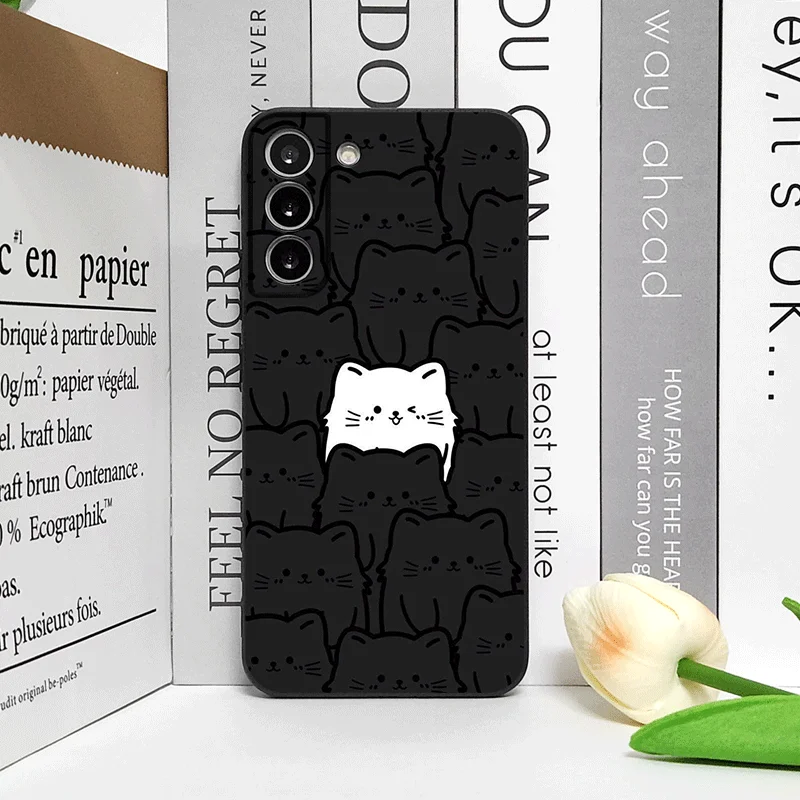 Cartoon Schwarz Weiß Katze Paar Telefon Fall für OnePlus 13 12 13R 11 10 9 8 Pro Nord 4 N100 N20 CE3 ACE2 ACE3 5G Gepaart Soft Cover