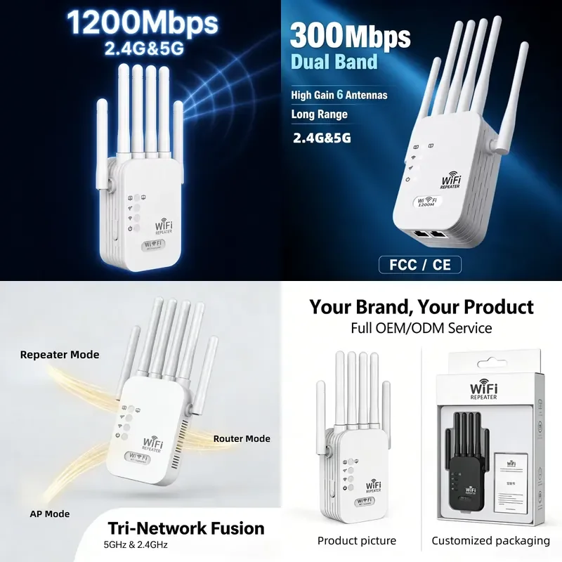 Indoor/outdoor 300Mbps WiFi expander 1200Mbps 5GHz 2.4GHz IP 4G 3G network enhancer for home Ethernet ports