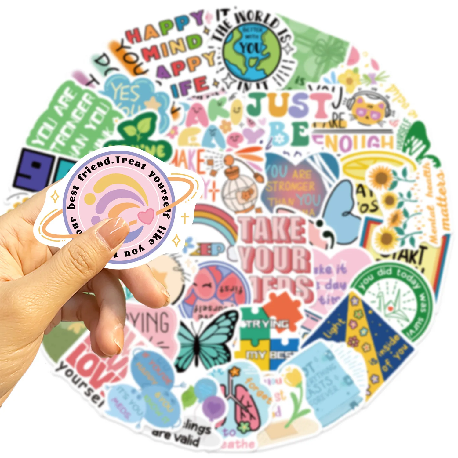 50PCS 만화 정신 건강 낙서 스티커 장식 기타 노트북 수하물 DIY 방수 펜 홀더 편지지 스티커