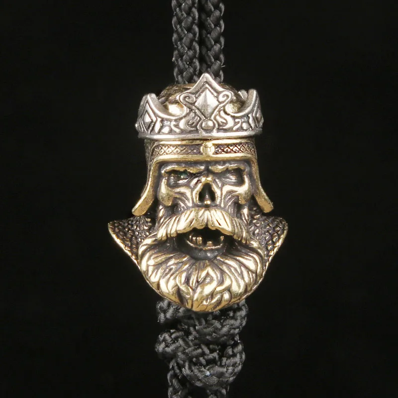 Pure Copper Two-tone Crown King EDC Knife Pendant Retro Rope Charm Braided Spacer Bead Pendant Keychain Ornament DIY Accessories