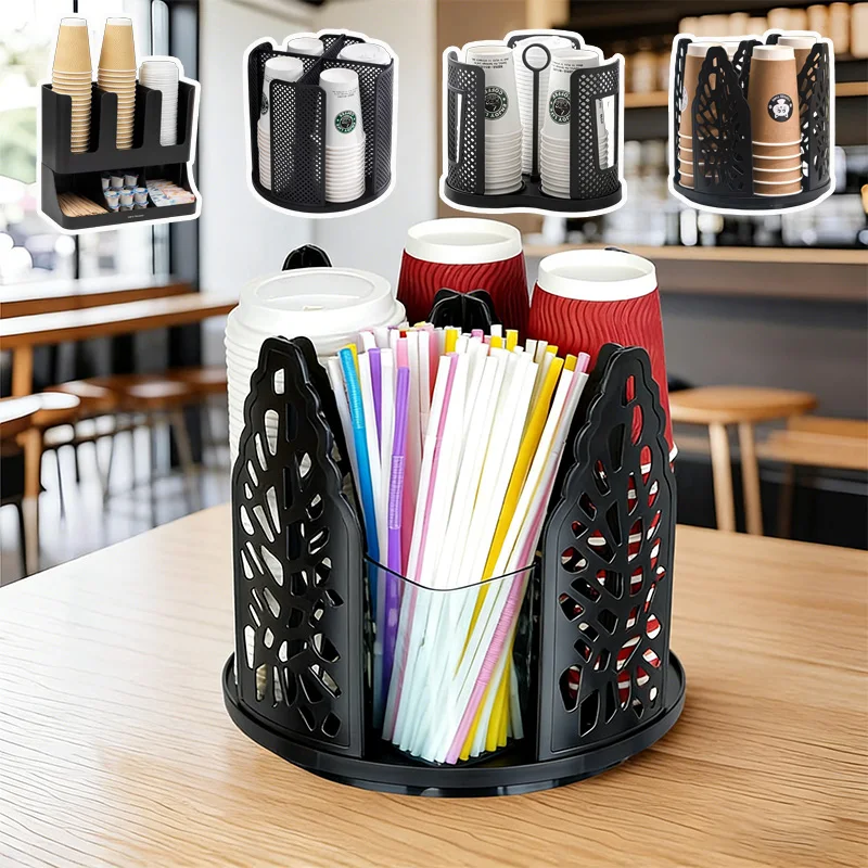 

360° Rotating Cup Dispenser Detachable Plastic Organizer Multi-Grid Holder for Coffee Tea Home Kitchen Cafe Bar Counter Storage