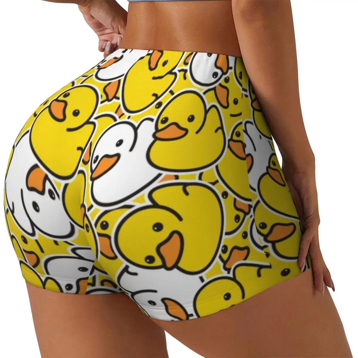 Custom Yellow Cartoon Animal Rubber Duck Biker Running Workout Shorts Women Gym Athletic Yoga Shorts
