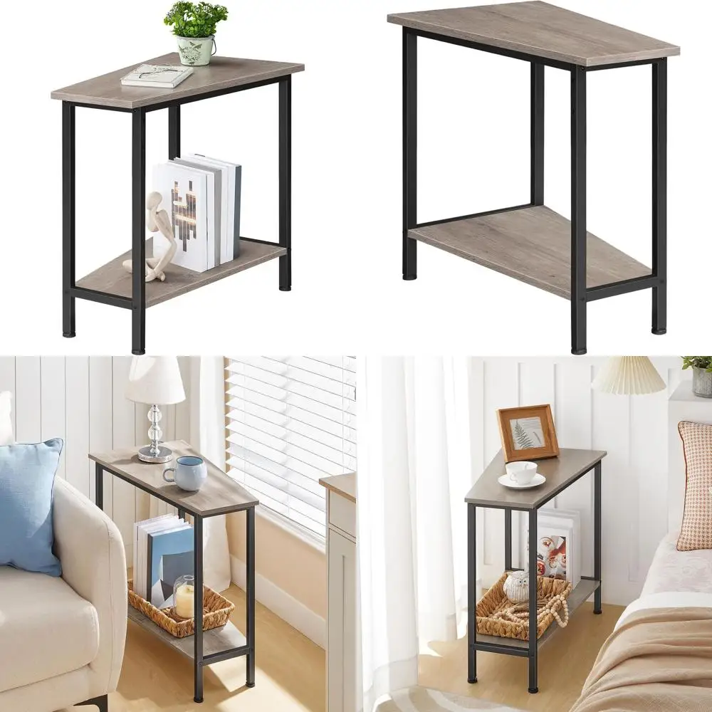

Industrial Style Triangle Side Table with Storage for Small Spaces, Living Room, and Apartments, Greige BG64BZ01G1