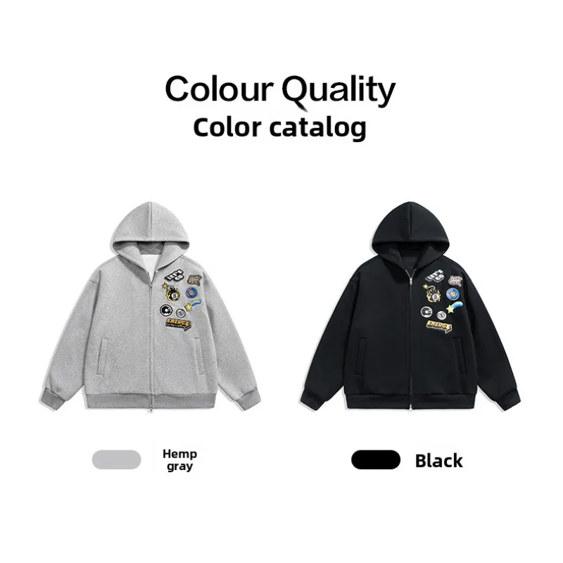 

Men's Sports Cycling Jacket Fashionable Embroidered Printed Hooded Long-sleeved Sweatshirt Loose Casual Couple's Coat for Autumn