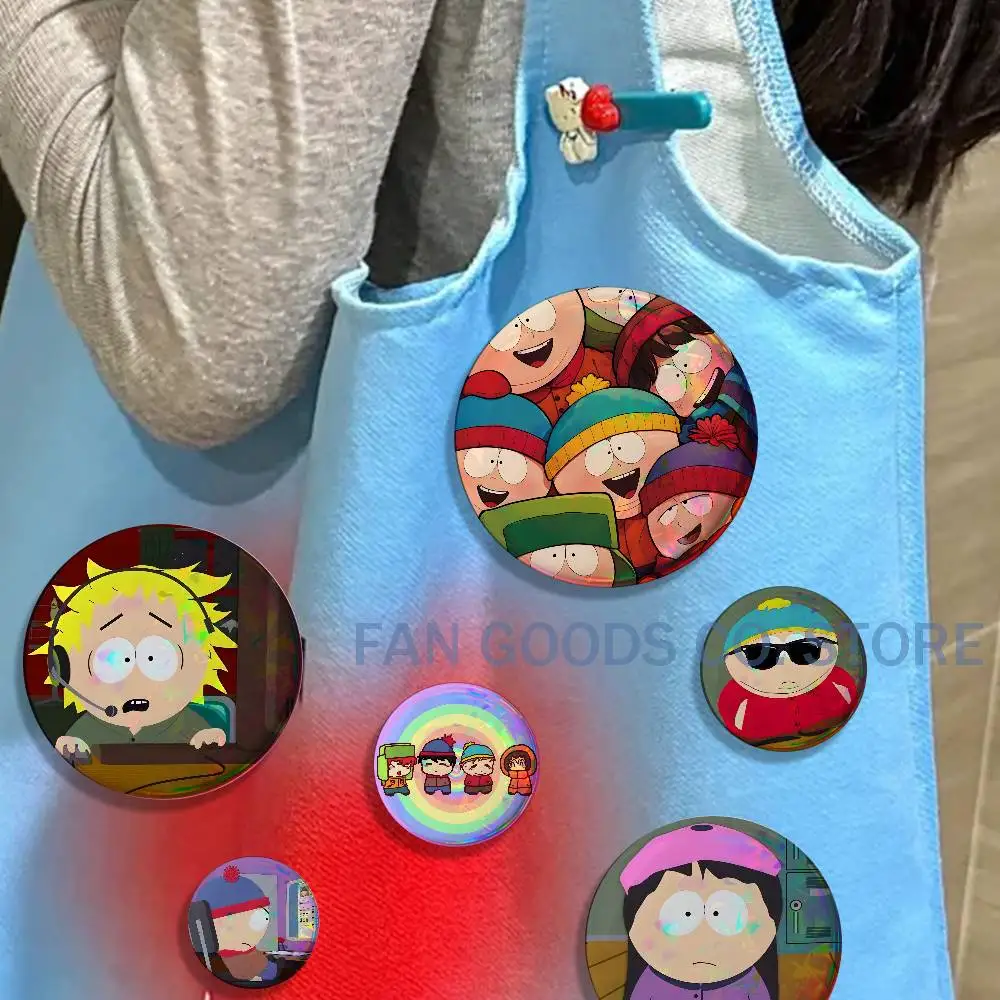 S-South Cartoon P-Park Enamel Pins Funny Cartoon Characters Badge Fashion Jewelry Accessories Round Snap-in Brooch on Backpack