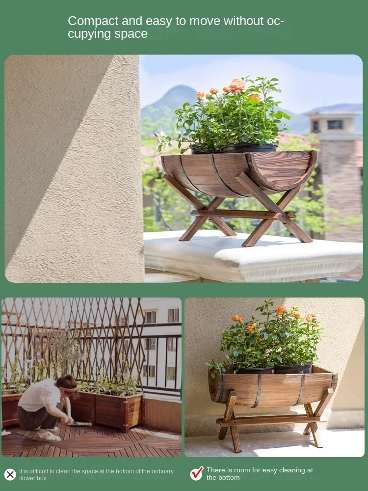 Solid Wood Flower Pot Antiseptic Wood Flower Box Outdoor Planting Box Outdoor Balcony Planting Basin Carbonized Large Flower fac