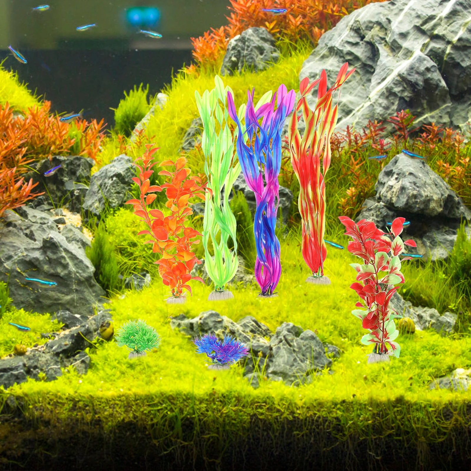 

17pcs Artificial Aquarium Plant Fake Water Grass Fish Tank Decor Simulation Green Plant Adornments For Decorative Fish Tank