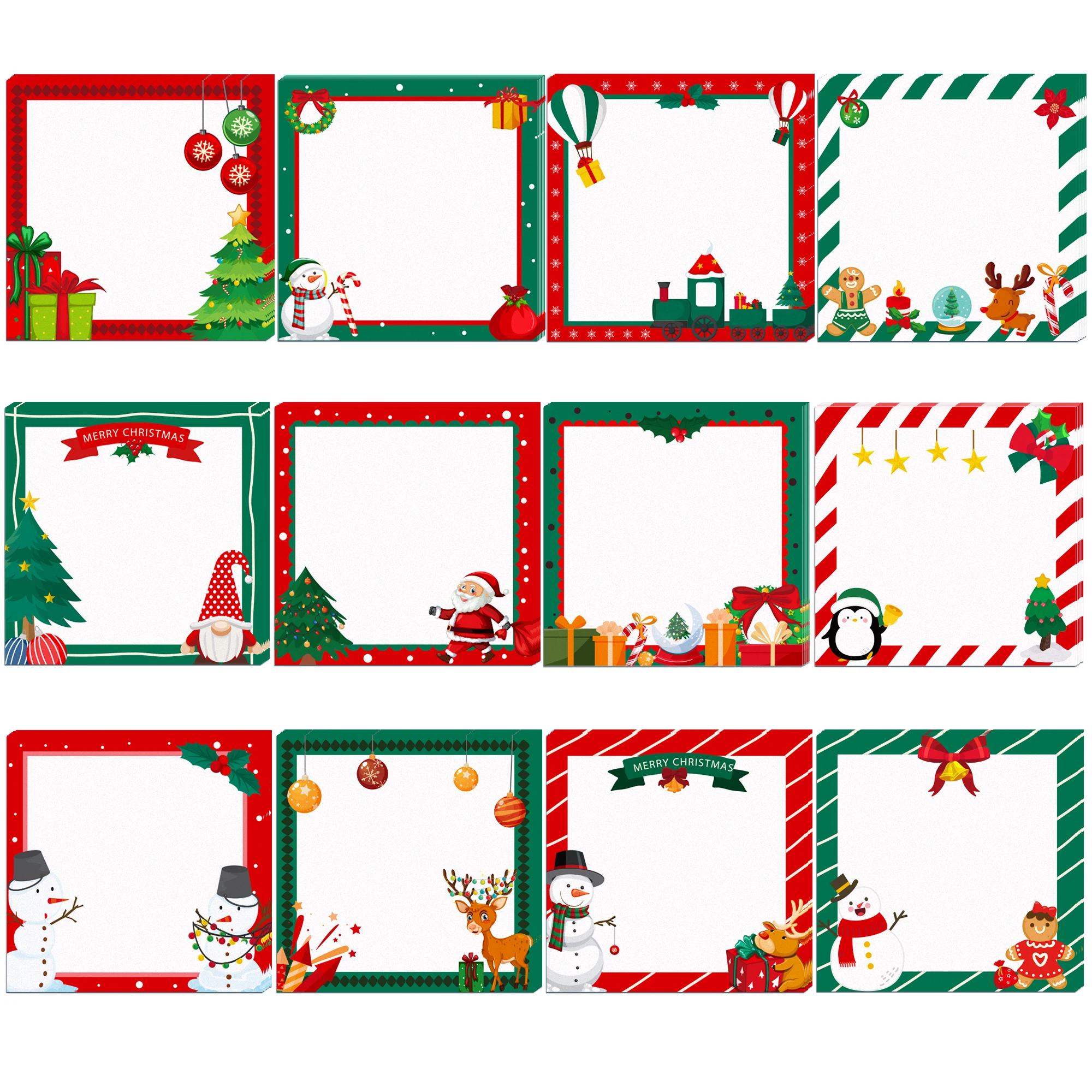 12/24/36pcs Christmas Memo Pads Set,Self-Stick Notes Pads,Snowman Santa Claus Refrigerator Sticky Notes for Xmas Party Supplies