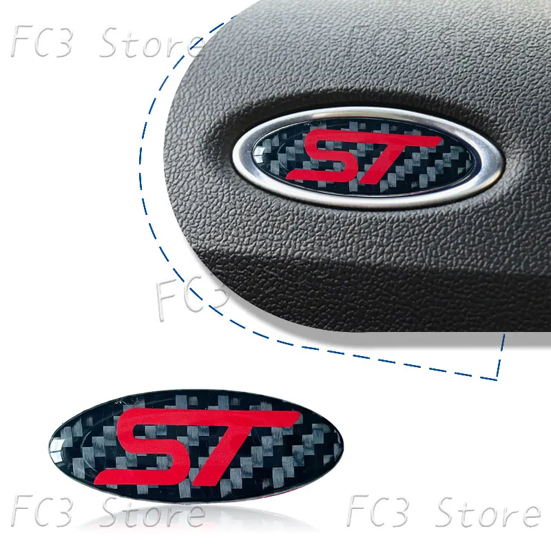 New Car Interior M ST Logo Car Steering Wheel Center Console Carbon Fiber Sticker For Ford Fiesta Focus MK3 MK4 Mondeo Kuga Puma view 3