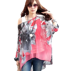 Summer Blouse Shirt 2021 New Fashion Women Casual Chiffon Blouses Tops Plus Size 4XL 5XL 6XL Batwing Sleeve Women's Shirts