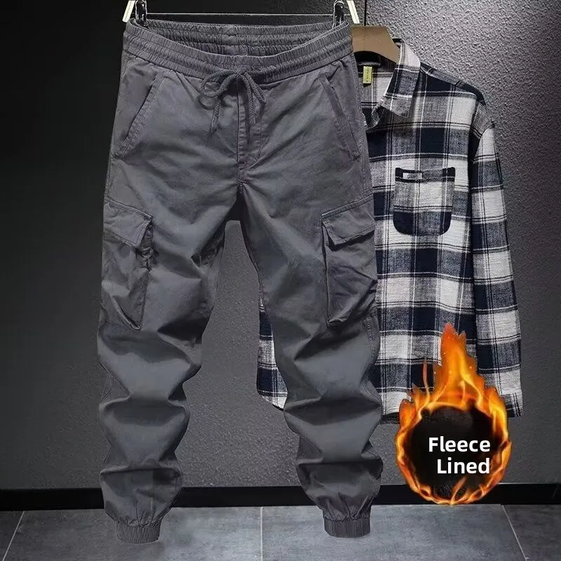 

Men's Workwear Pants Autumn Winter Loose Large Size Cuffed Thiened Fce Lined Multi ket Durable Casual Trousers