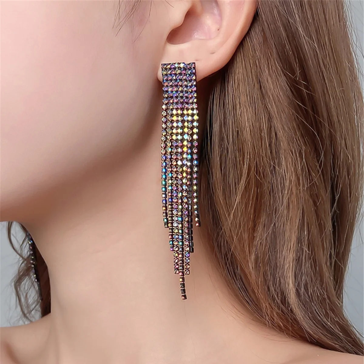 Fashion Rhinestone Sparkling Dangling Earrings Long Tassel Earrings Jewelry For Women Gradient Chandelier Earrings