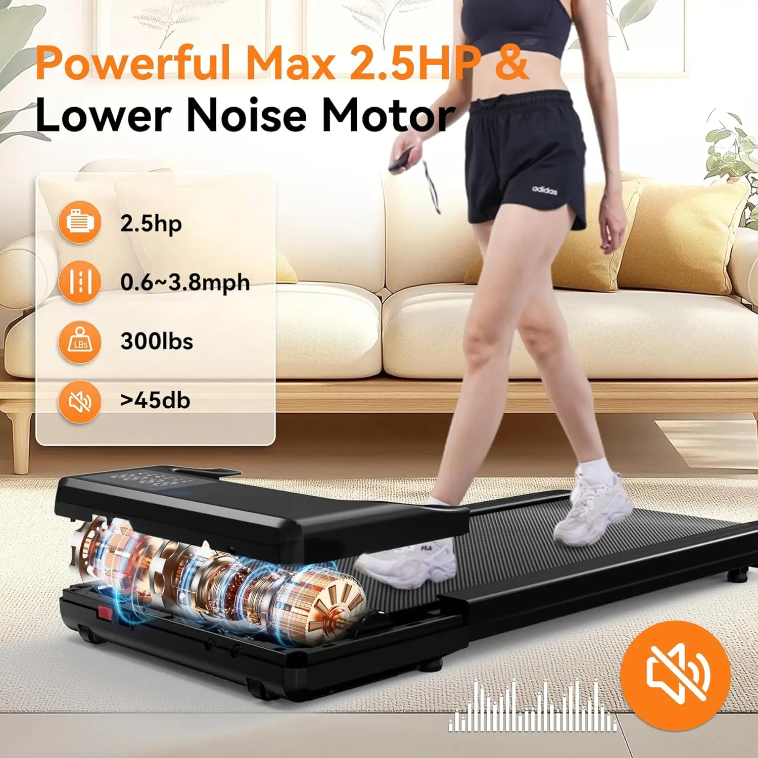 Portable 3-in-1 Under Desk Treadmill, Quiet 2.5 HP Walking Jogging Machine with LED Display and Remote Control, Ideal for Home O