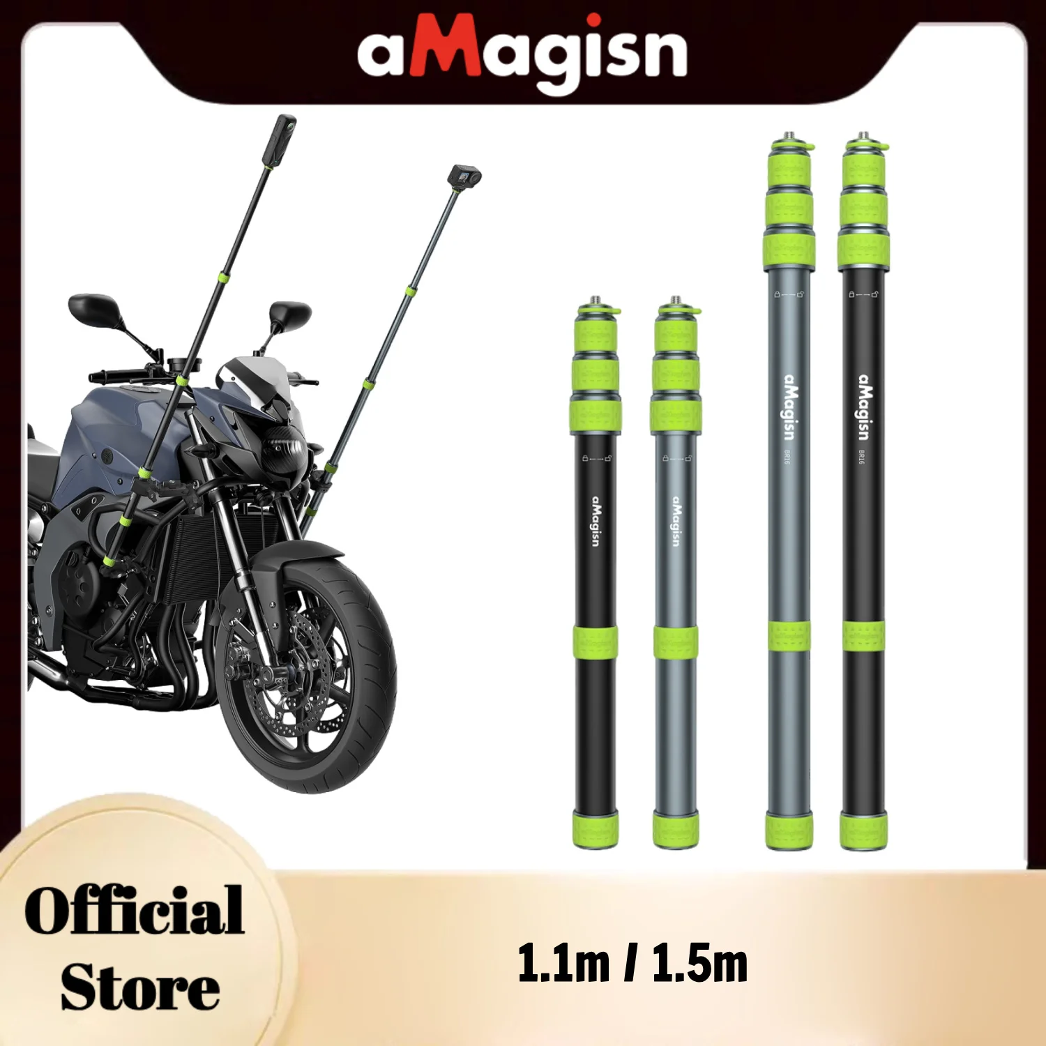 amagisn-15m-11m-バイク用自撮り棒-1-4インチネジ式メタル製見えない伸縮ポール-gopro-dji-insta360アクセサリー対応