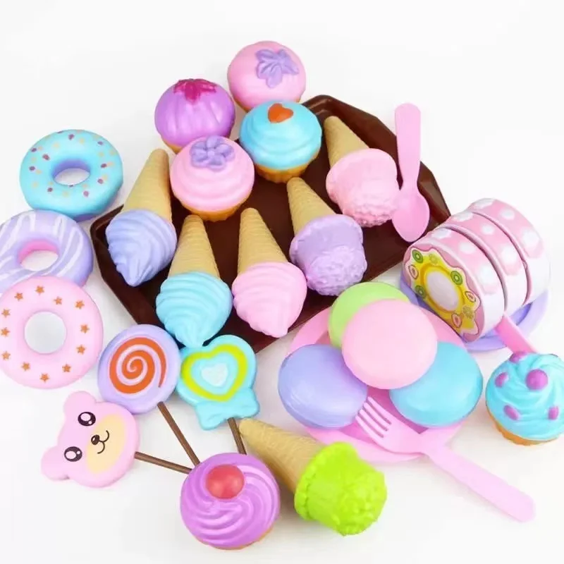 Kids 'Play Kitchen Toys Set, Finja Cozinhar Bolo, Sorvete, Tea Time Playset, Acessórios para Crianças, Presentes de Cozinha, 17Pcs