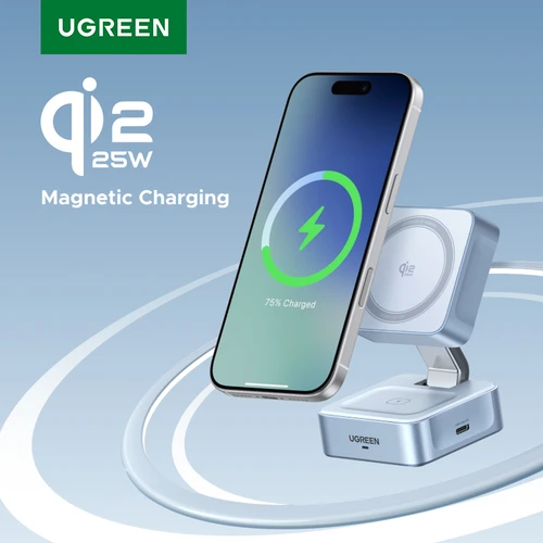 UGREEN Qi2.2 25W 2 en 1 soporte de cargador inalámbrico magnético cargador de soporte de carga rápida para iPhone 16 17/AirPods cargador Magflow
