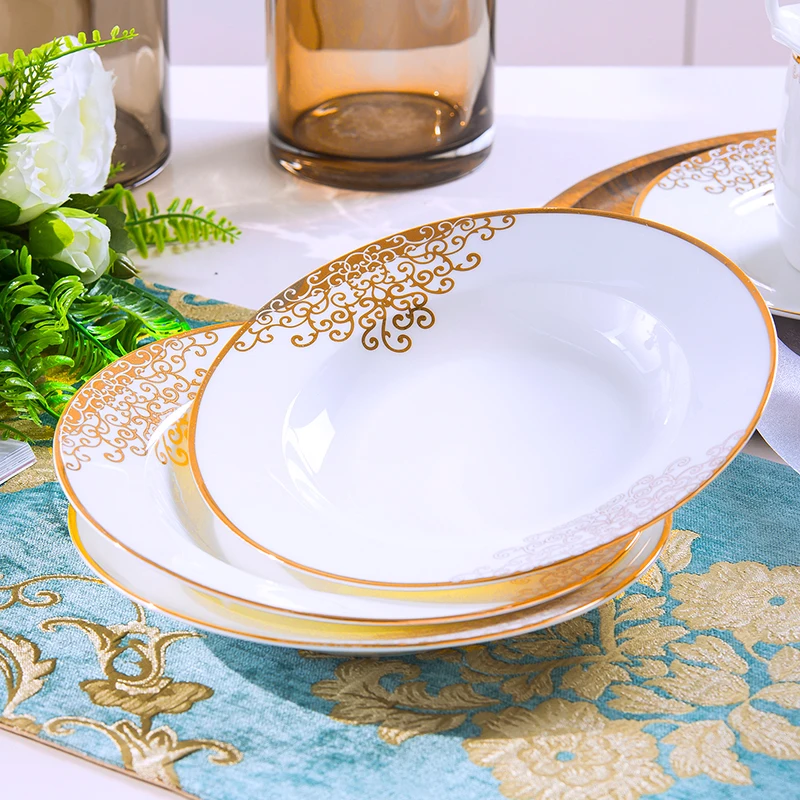 Free Combination Jingdezhen Bone China Tableware Bowl and Plates Set Household Light Luxury Plate Chopsticks European High-End