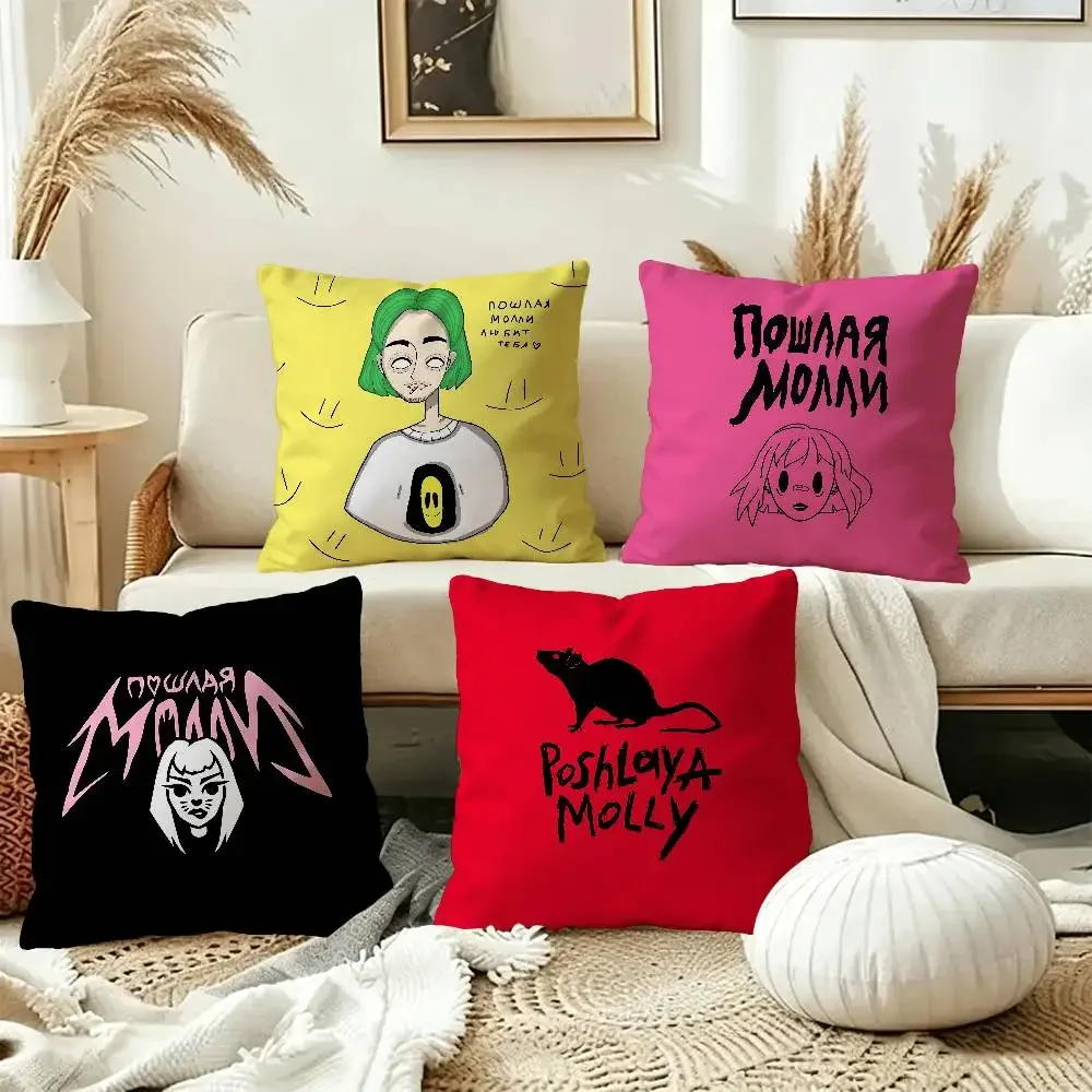 P-Poshlaya M-Molly Band Pillow Covers Cartoon Sofa Decorative Home Double-sided Printing Short Plush Cute Cushion Cover