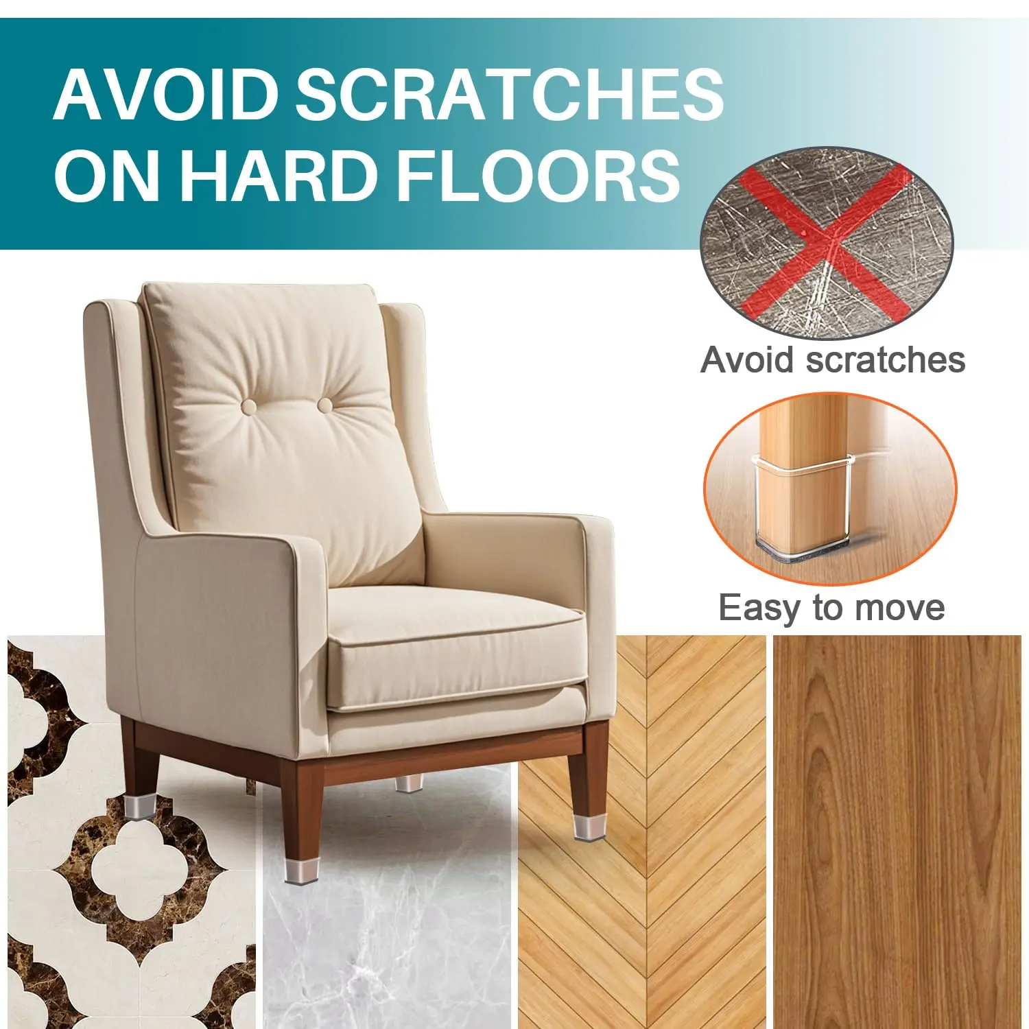 16 PCS Square Chair Leg Floor Protectors with Felt Cap - Prevent Hardwood Floor Scratches Durable Chair Leg Caps for Home