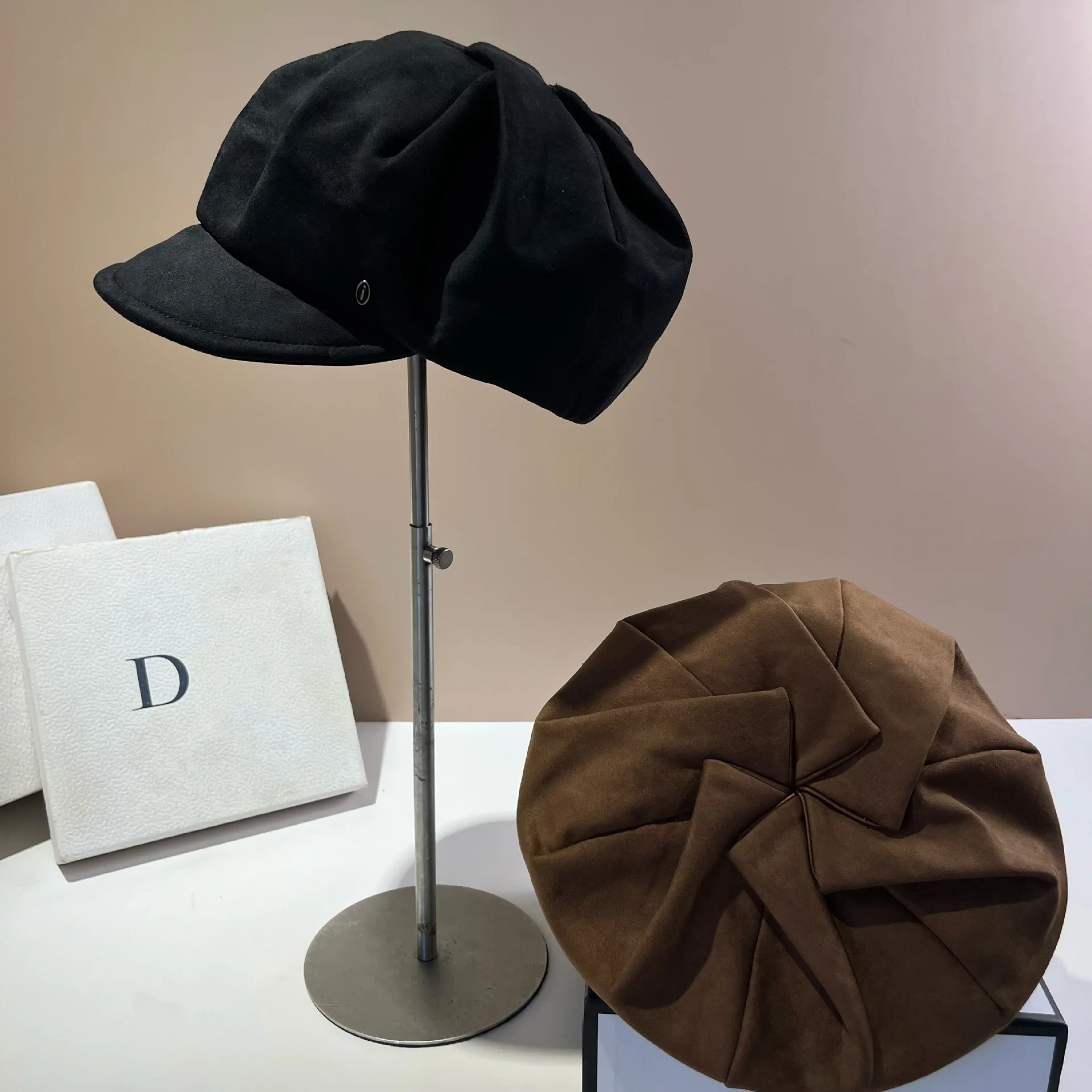 벨벳 스웨이드 베레모, 여성용 빈티지 가죽 뉴스보이 캡, 가을 겨울용 우아한 오버사이즈 베이커 보이 클로슈