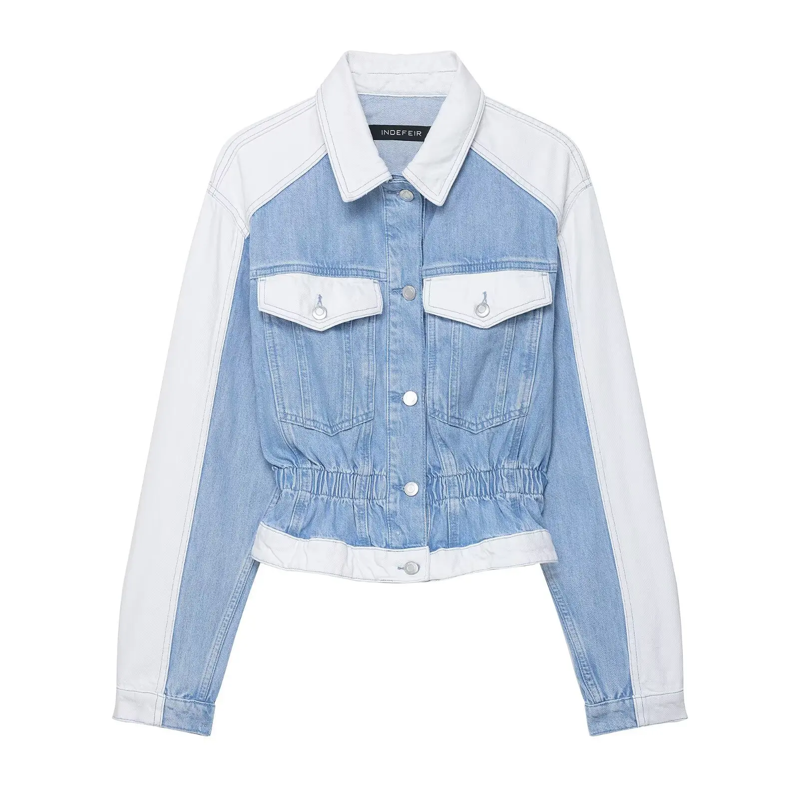 

Faionable High Waist ort Denim Jaet Women's Cross-Border Clothing Color Blo Contrast Faion Outerwear