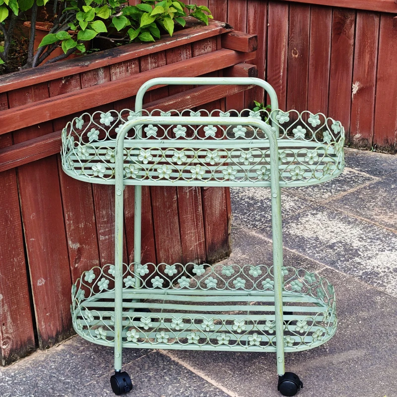 Wrought iron double-layer flower stand pot slot indoor outdoor balcony villa storage