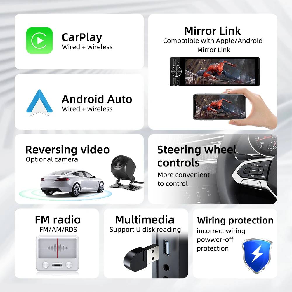 1DIN العالمي MP5 6.36 بوصة راديو السيارة دعم اللاسلكية Carplay أندرويد السيارات AUX USB SWC BT شاشة تعمل باللمس مشغل فيديو الوسائط المتعددة