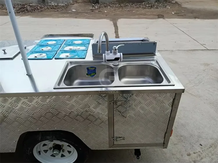 Hot Dog Cart/Stainless Steel Food Cart/Snack Food Cart Mobile Snack Cart with Sink Juice Cart