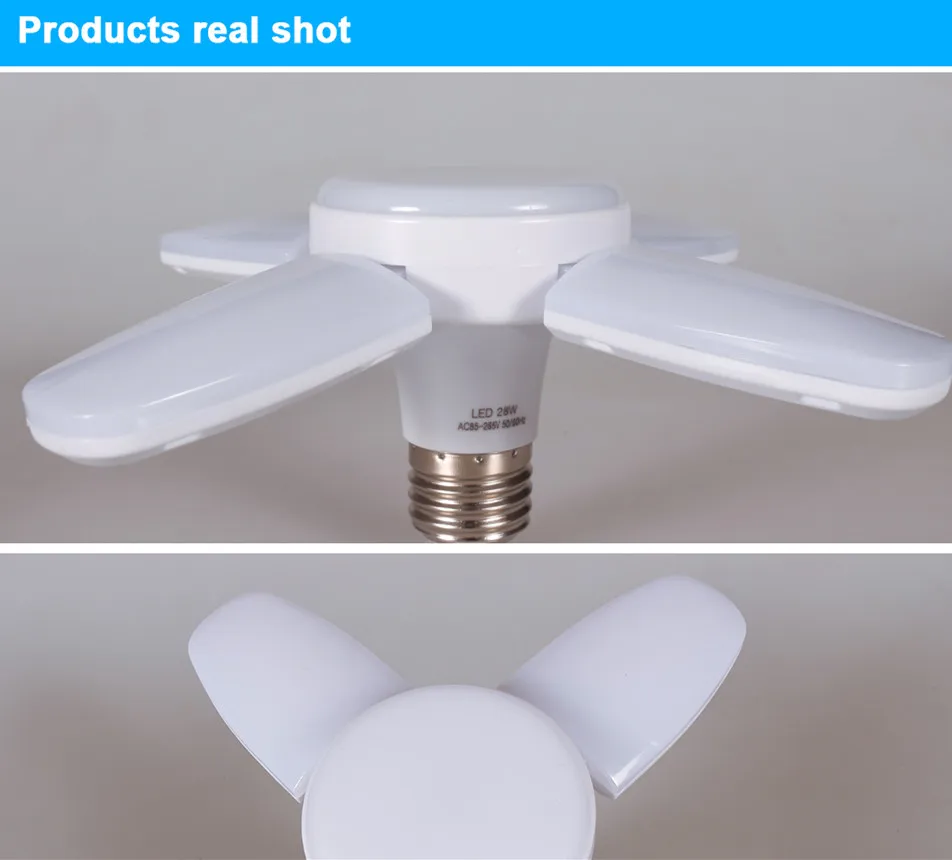 E27 AC220V LED 28W Bulb Fan Blade Timing Lamp Foldable Led Light Bulb Lampada Night Lights For Home Ceiling Light Lighting