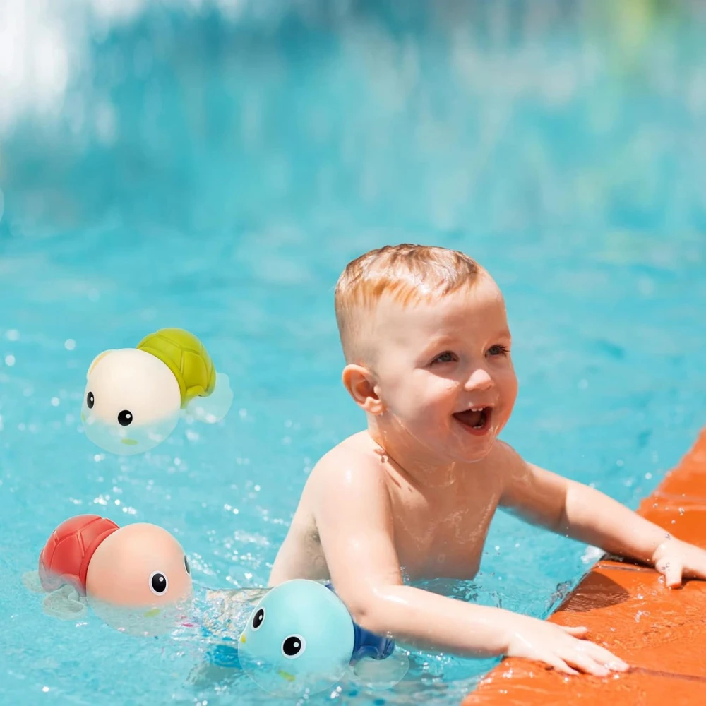 Juguetes de baño para bebés recién nacidos, tortuga con mecanismo de relojería, bañera infantil, juguetes de agua, juguetes de piscina para niños pequeños en edad preescolar, paquete de 4