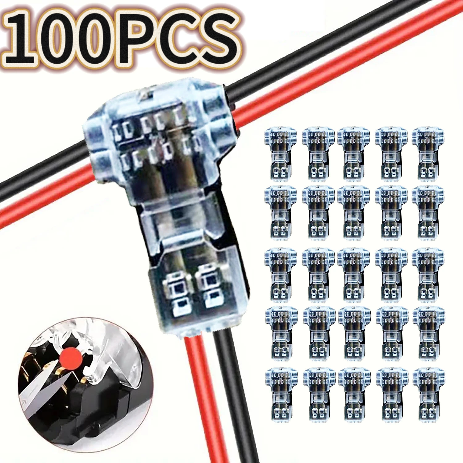 T-Type 1 Pin Low Voltage Wire Connector Solderless No Stripping Quick Splice Tool-Free Universal 2-Way Compact Terminal Joint