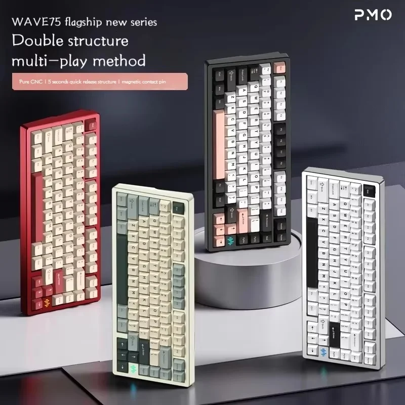 PMO WAVE75 clavier de joueur mécanique rvb personnaliser sans fil USB/2.4G/Bluetooth 3Mode CNC Esports clavier de jeu cadeaux de bureau