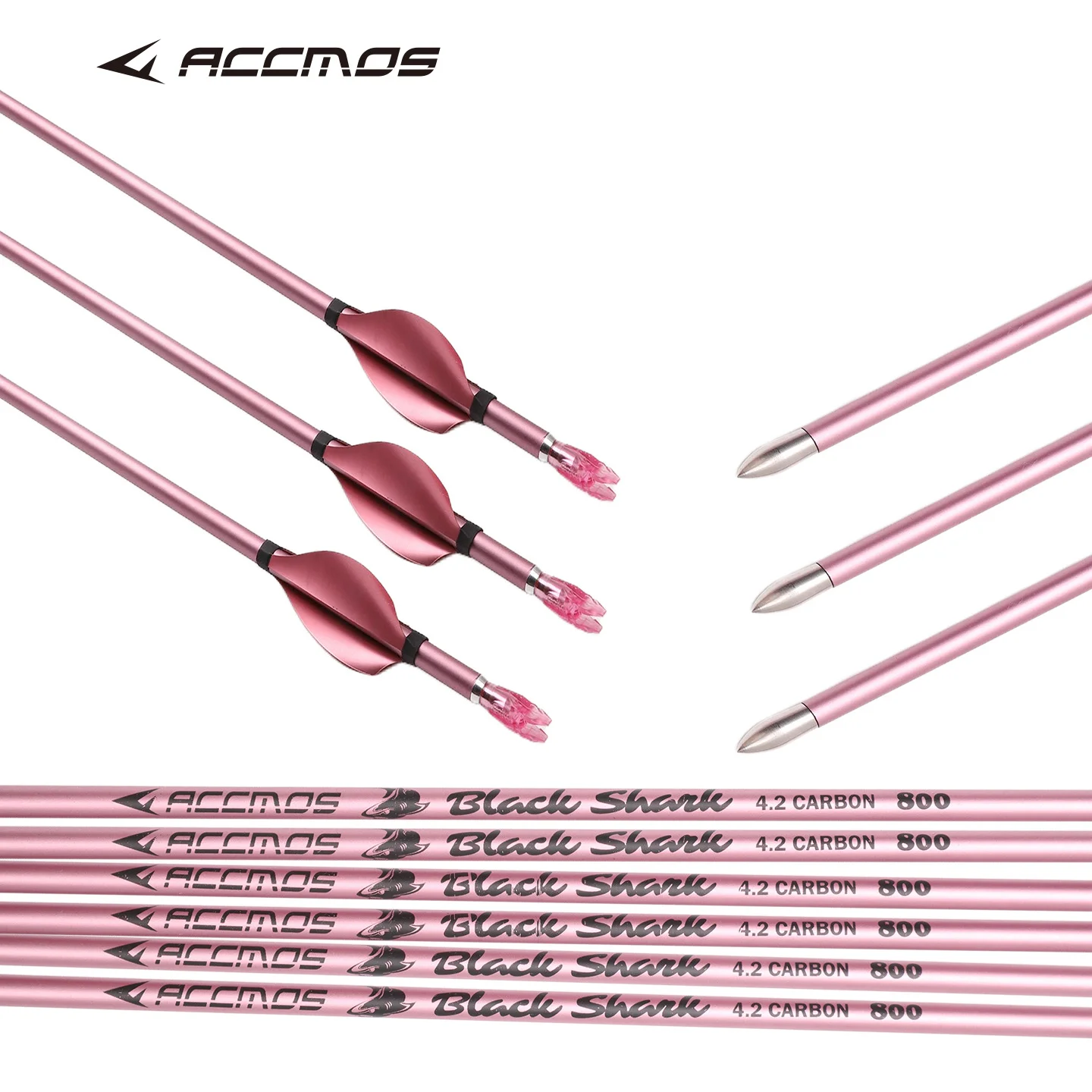 ACCMOS ID 4.2mm Pink Pure Carbon Complete Arrow 31inch Spine 500 600 700 800 900 1000 For Compound /Recuvre Bow Archery