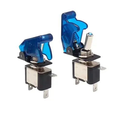 플립 커버 가드가 있는 12V20A SPST 토글 스위치 - 자동 트럭 및 해양 보트용 투명 빨간색/파란색/녹색 LED 로커 