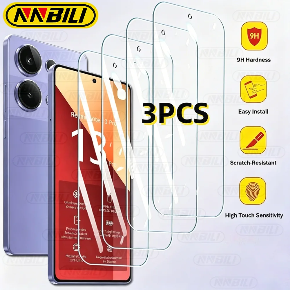 NNBILI 5/3Pcs Tempered Glass For Xiaomi Redmi Note 13 12 Pro Screen Protector For Redmi Note13 12 13C 12C Full Coverage Glass