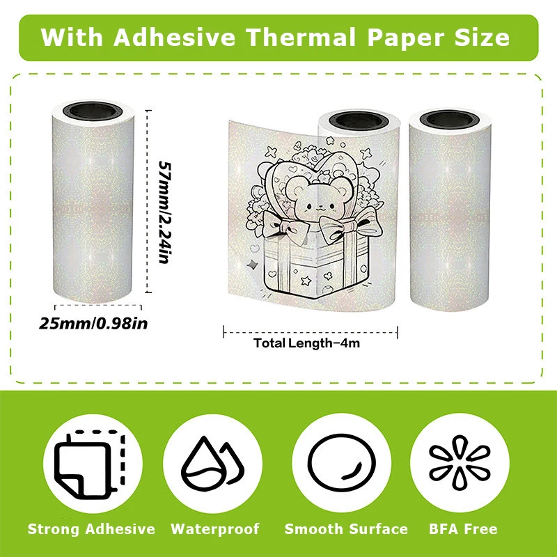 57mm*4M Holographic Dot Transparent Glossy Thermal Sticker Photo Notes suit for T02/M02/M03/M04 Peripage a6 Paperang